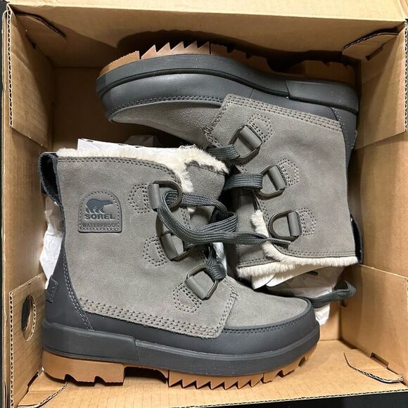 New Sorel Tivoli IV Waterproof Suede Shearling Ankle Boots 6 Quarry - Picture 1 of 6